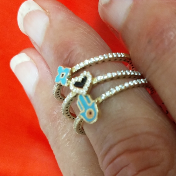 Three Rings/Hamsa, Heart, Clover/ Vermeil/Size #8 - Picture 2 of 3